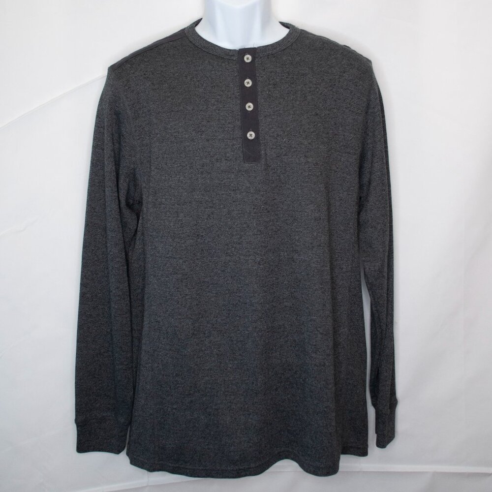 NEW Thread & Cloth Ribbed Henley Shirt Mens Small S Gray Long Sleeve T Tee 0113